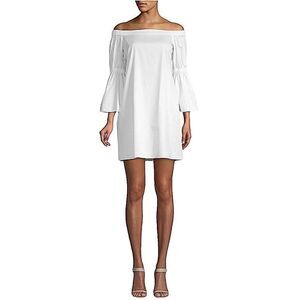 TIBI White Satin Poplin Off the Shoulder Dress